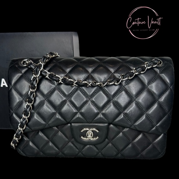 CHANEL Classic Medium Double Flap Quilted Leather Shoulder Bag - Black - Picture 1 of 4
